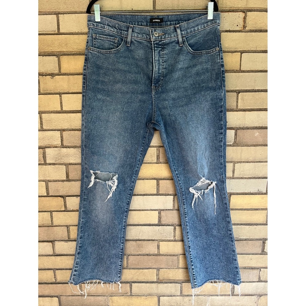 Express High Rise Cropped Flare Distressed Jeans Stretch Conscious Edit Size 10R